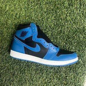Blue and black high top Jordan 1s